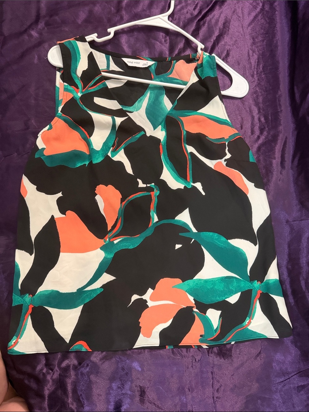 Nine West Black Floral Print Sleeveless Tank - Teal & Coral
